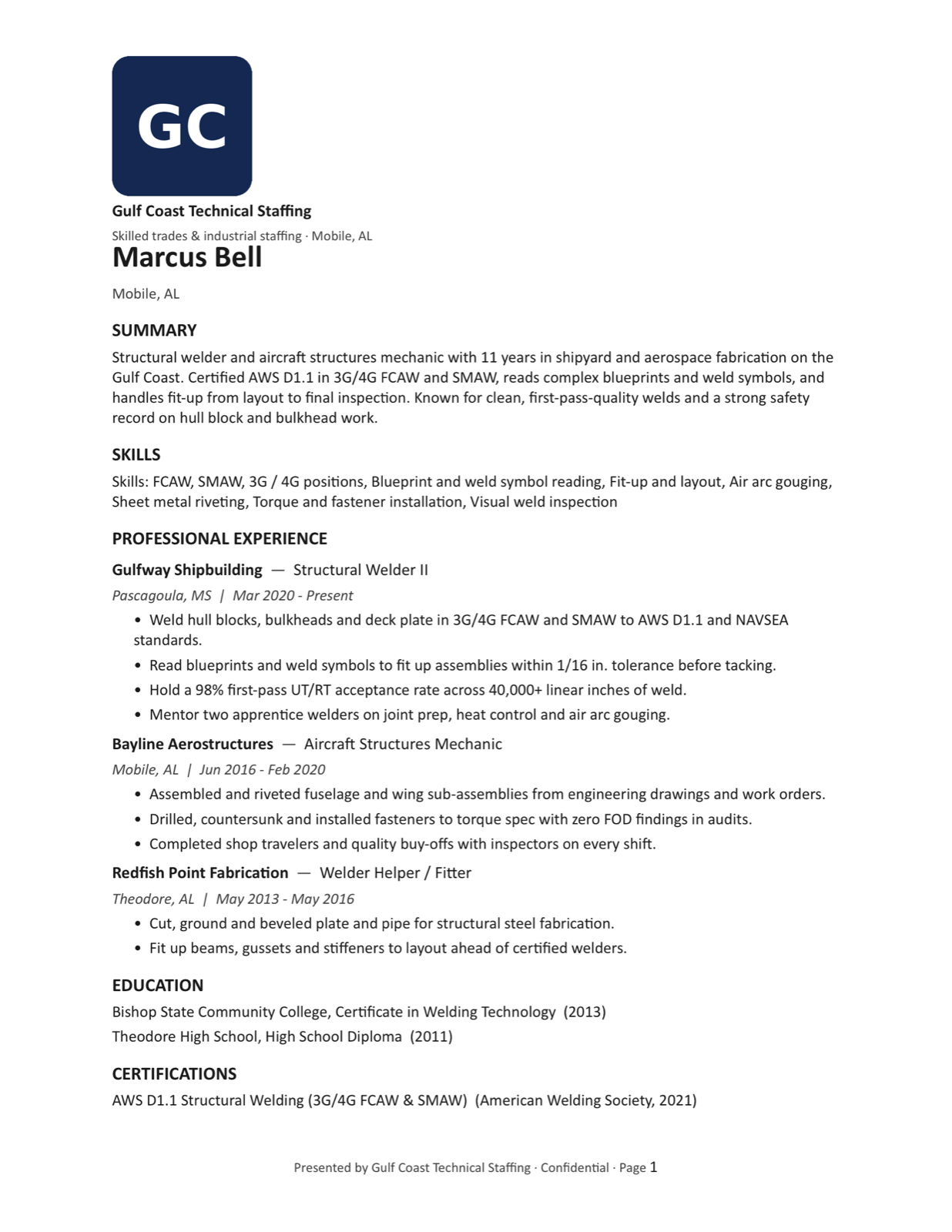 The exported Word document with the agency letterhead in the header and no candidate contact details